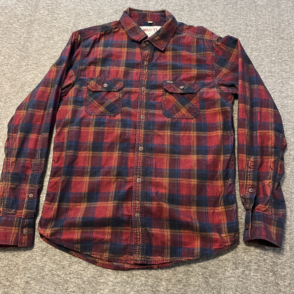 MUFTI Mens Flannel Shirt L Multicolor Scotch Plaid Long‎ Sleeve Vintage 1998